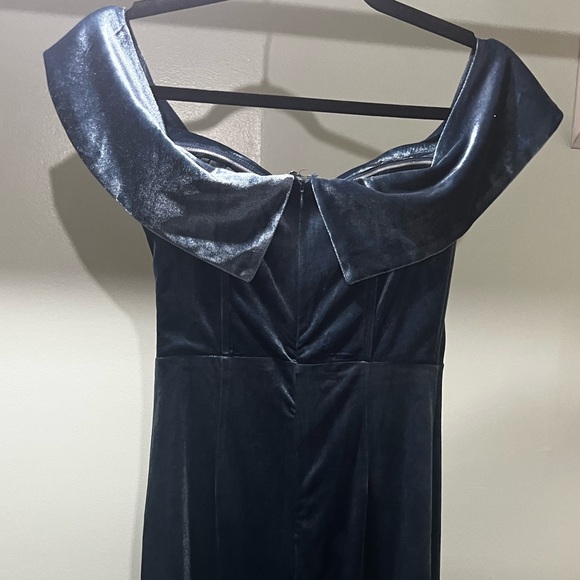 Lulu's Sweet Symphony Dusty Blue Velvet Off-the-Shoulder Maxi Dress Gown - Picture 8 of 9